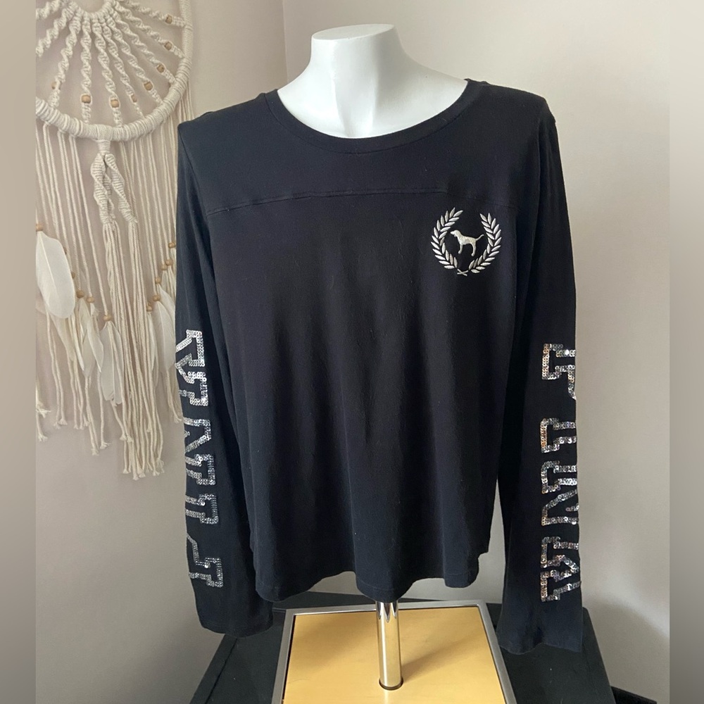 PINK Victoria's Secret Women’s Black Long Sleeve Tee Size XS